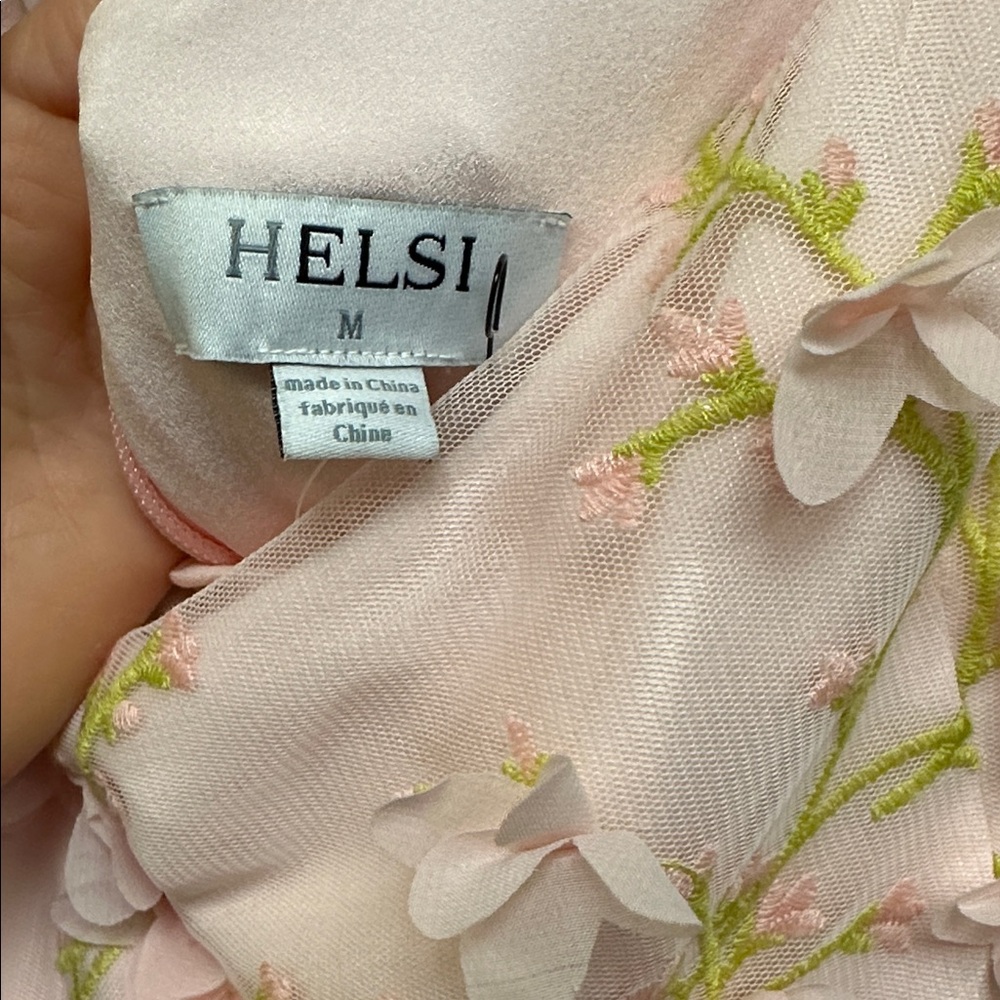 HELSI Pink Corrine 3D Puff Sleeve Gown Dress Size Medium - Picture 7 of 7